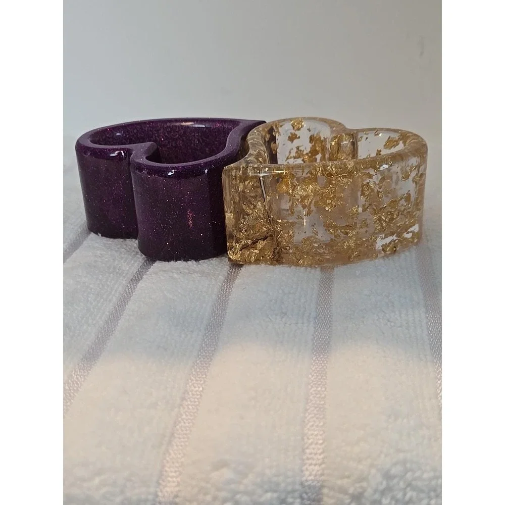 Handmade Resin Purple And Gold Heart‎ Shaped Trinket Boxes. 757